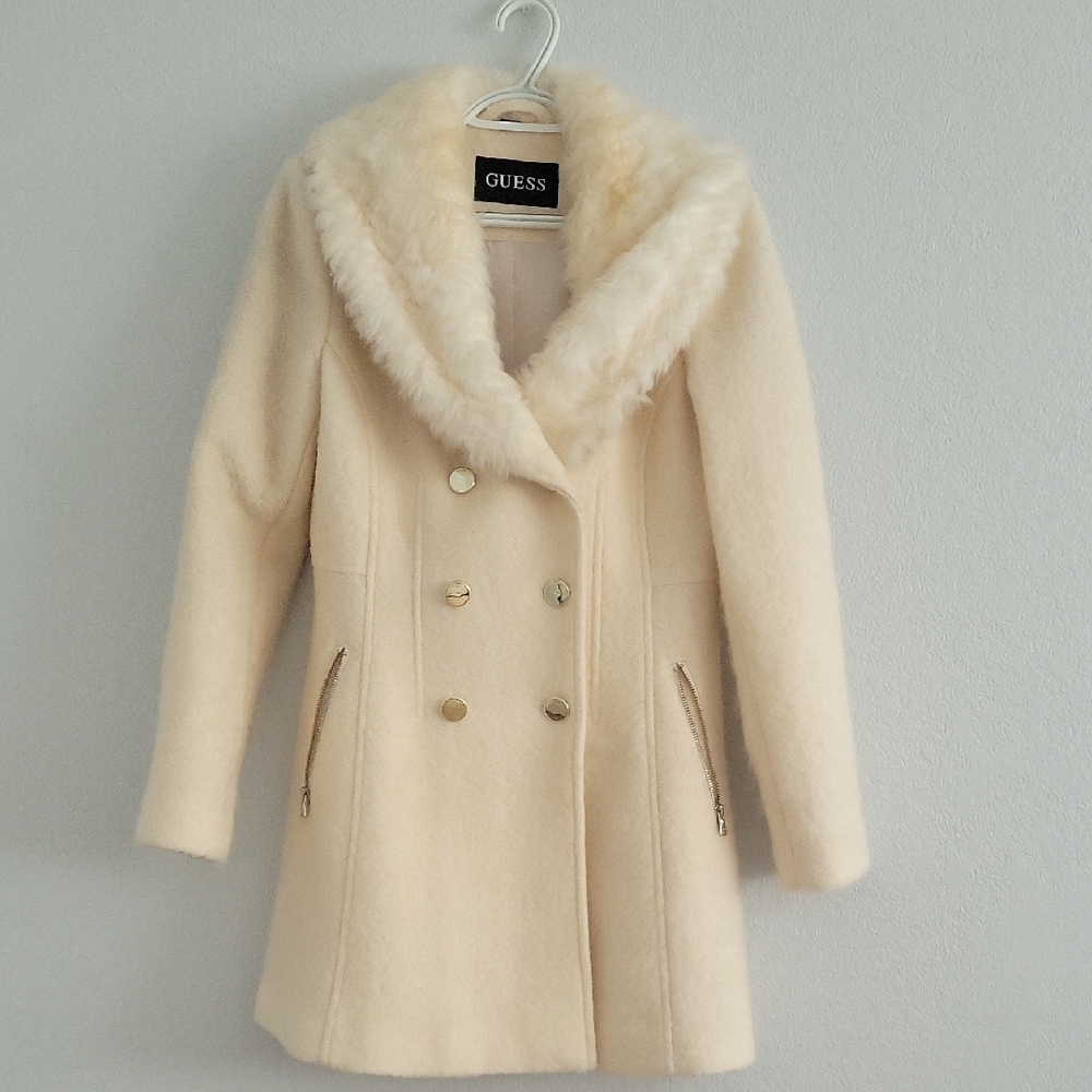 Guess Women's Elegant Cream Pea Coat